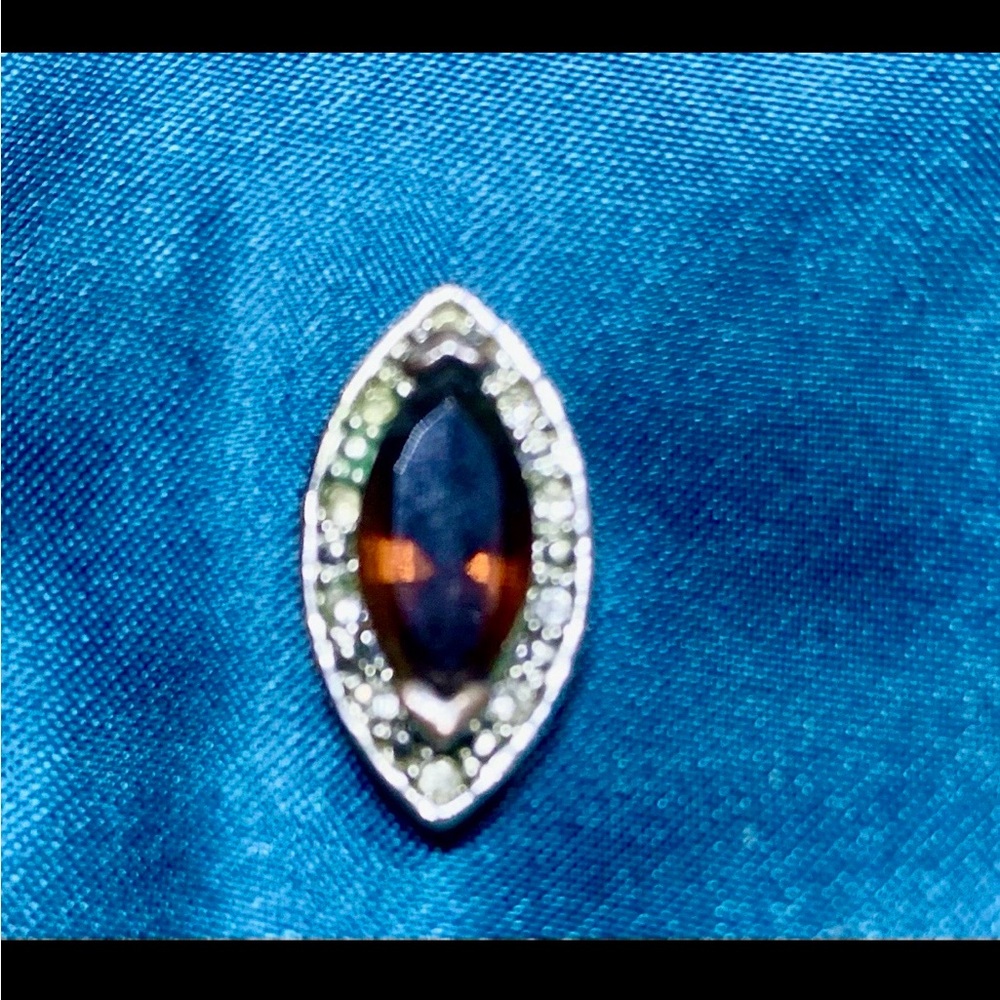 Vintage Marcasite Marquis Shape Pendant Necklace, Garnet Gemstone
